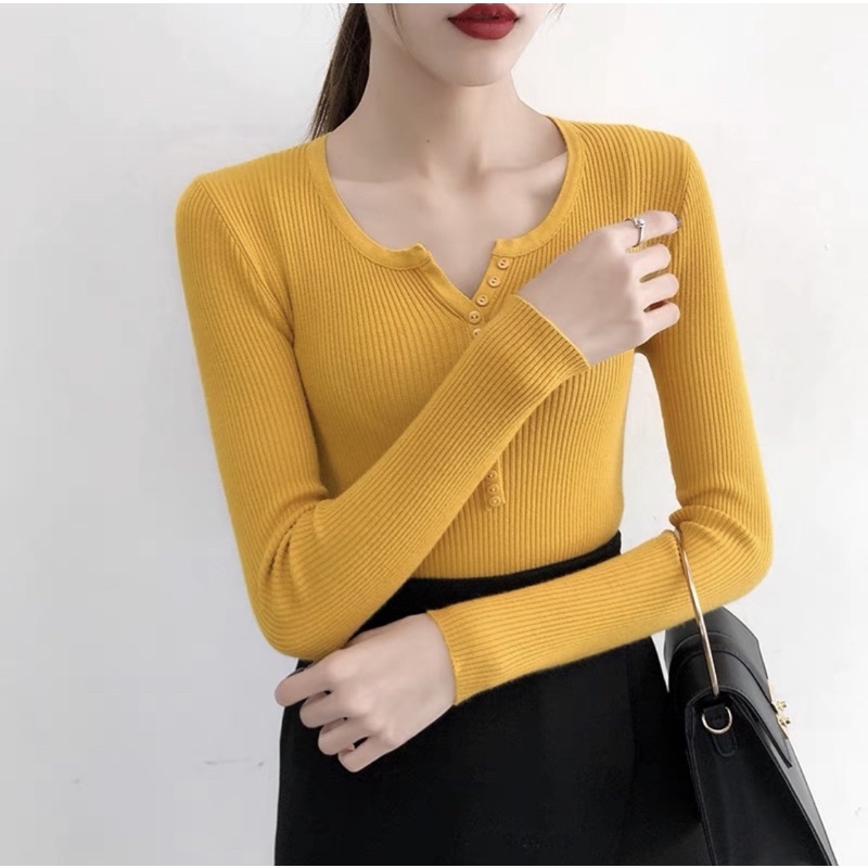Áo len lông cừu dài tay cúc ngực cao cấp