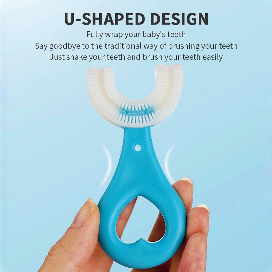 Bàn chải đánh răng hình chữ U lông mềm xoay 360 độ cho bé