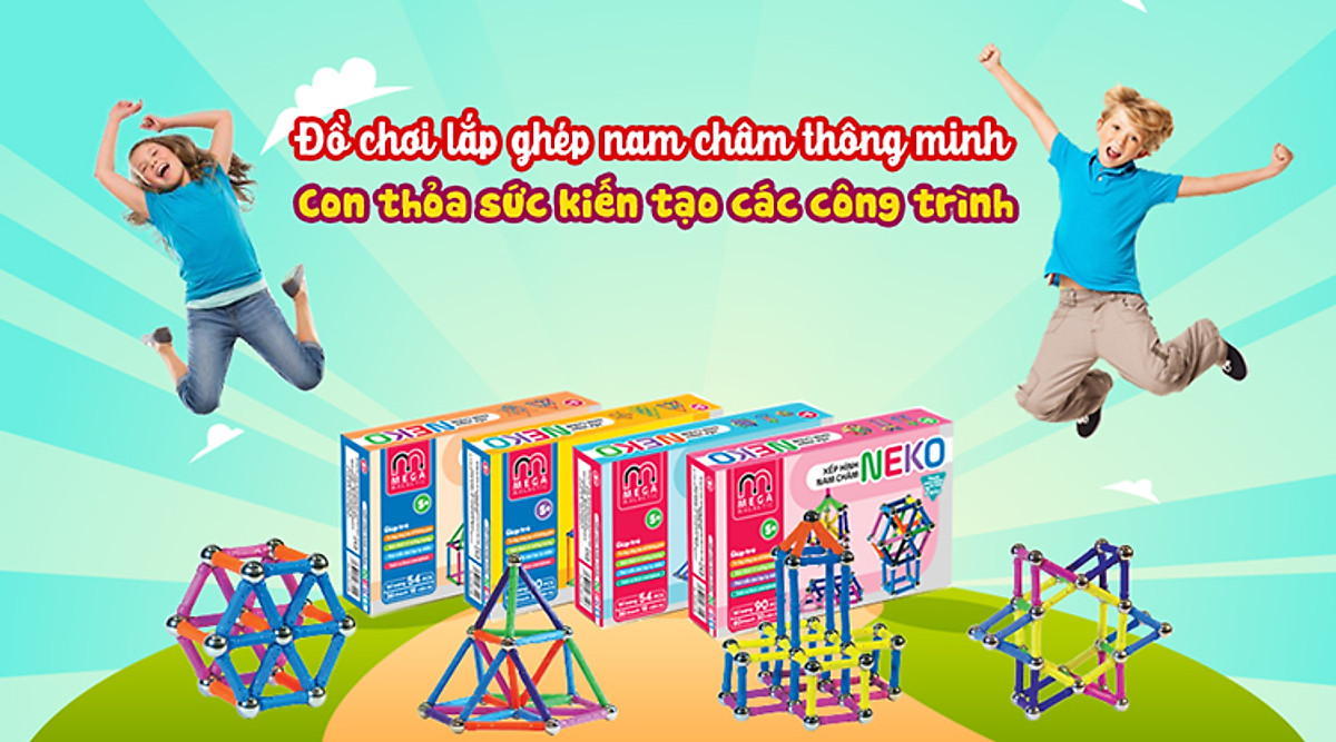 Mua ngay Đồ Chơi Thông Minh Mega Magnetic Thanh Nam Châm Từ Tính 7 Màu Thanh Ngắn (Bộ 60 Thanh, 30 Bi) - Hộp Hồng