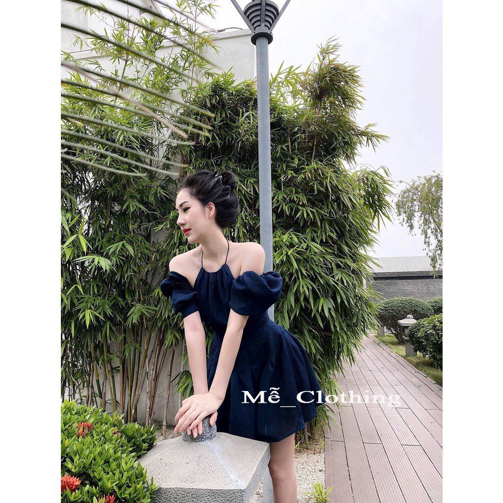 Váy cổ yếm trễ vai tay bồng siêu xinh sang chảnh