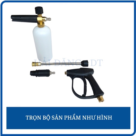 Bộ súng rửa xe áp lực cao và Bình xịt bọt tuyết 1L cao cấp, Kèm ống nối dài 36cm (Ren súng 22-14mm)