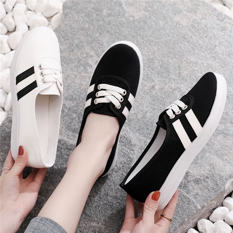 Giày Vải Canvas Cổ Thấp Màu Trắng Thời Trang Mùa Xuân 2022 Cho Nữ