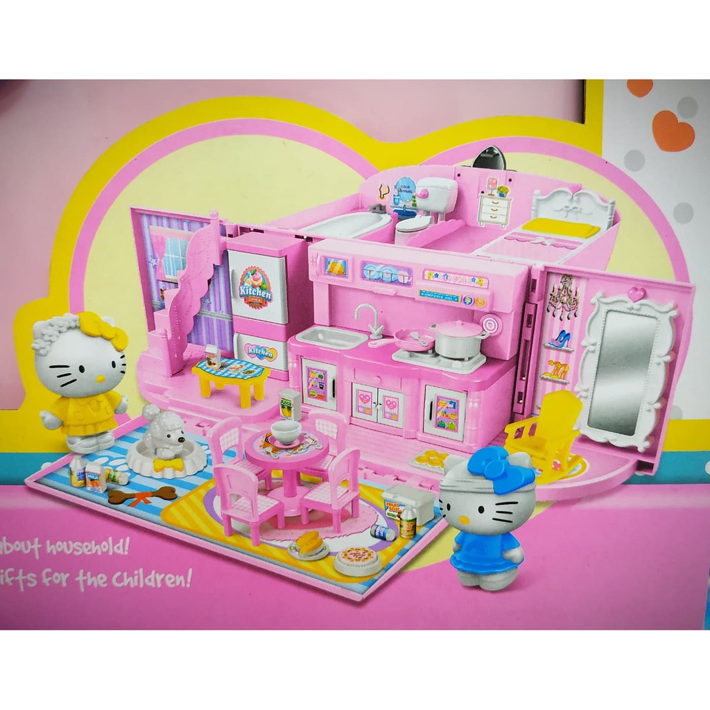 Bộ đồ chơi ngôi nhà khép kín Dream House Hello Kitty mẫu phòng bếp gấp gọn dạng túi xách cao cấp kèm đồ nội thất