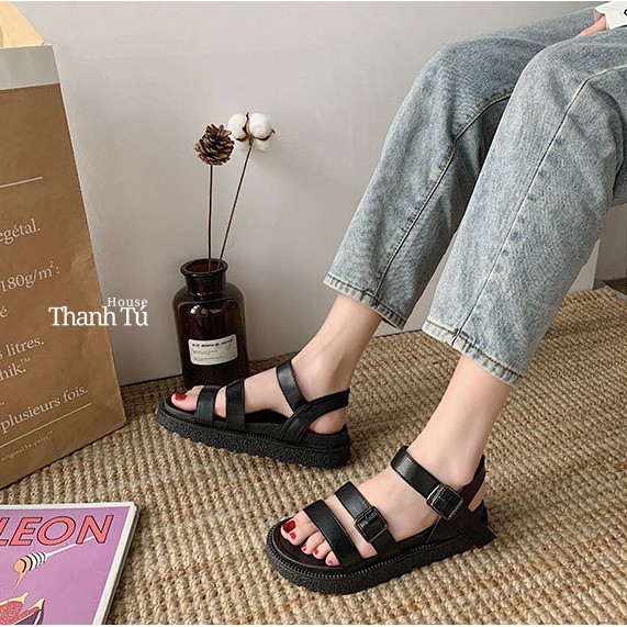 Dép Sandal Nữ Mũi Tròn Quai Ngang Đế Dày - SA005