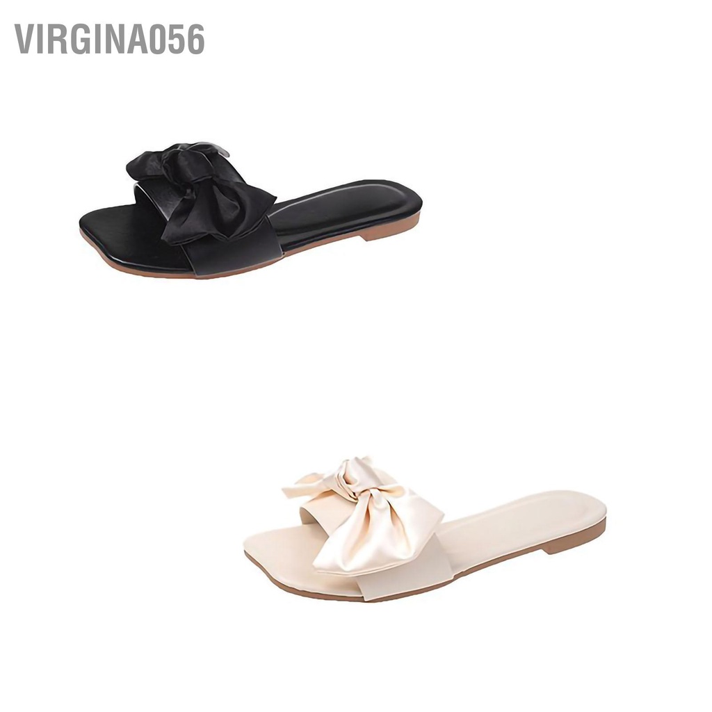 Virgina056 Phụ nữ Dép đi trong nhà Bowknot Quai mở Toe Mùa hè trượt phẳng cho Bãi biển