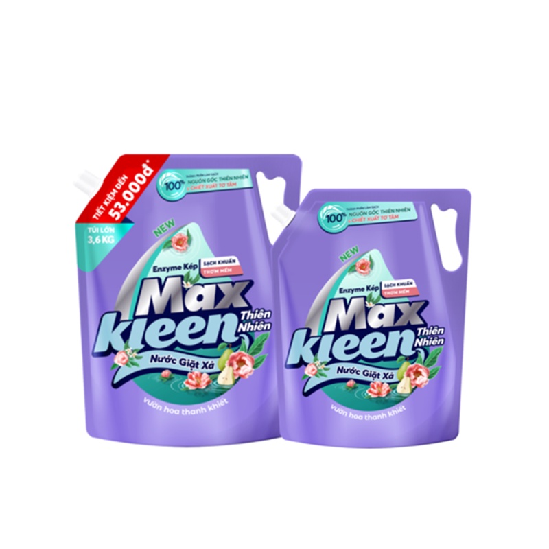 Combo 2 Túi Nước Giặt Xả MaxKleen Thiên nhiên 3.6kg + 2.2kg