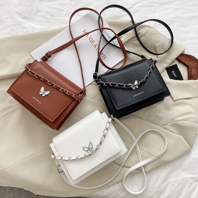 [Sẵn] Túi đeo chéo/ cầm tay butterfly 3 màu trắng/đen/nâu