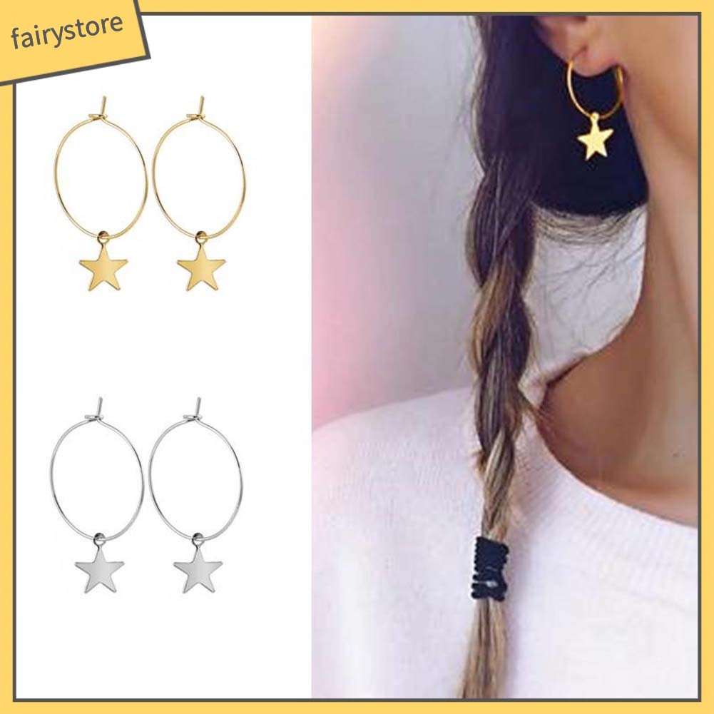 Hoa Tai Dáng Tròn Phối Hình Ngôi Sao Thiết Kế Đơn Giản Cho Nữ