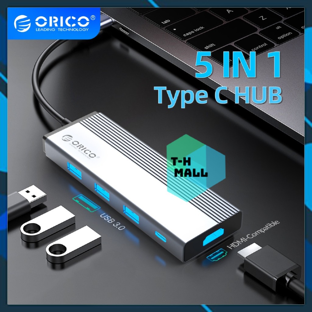 Hub Thiết bị kết nối đa cổng Orico chuyển đổi USB Type C sang 4K HDMI RJ45 5 trong 1 cổng sạc PD USB 3.0