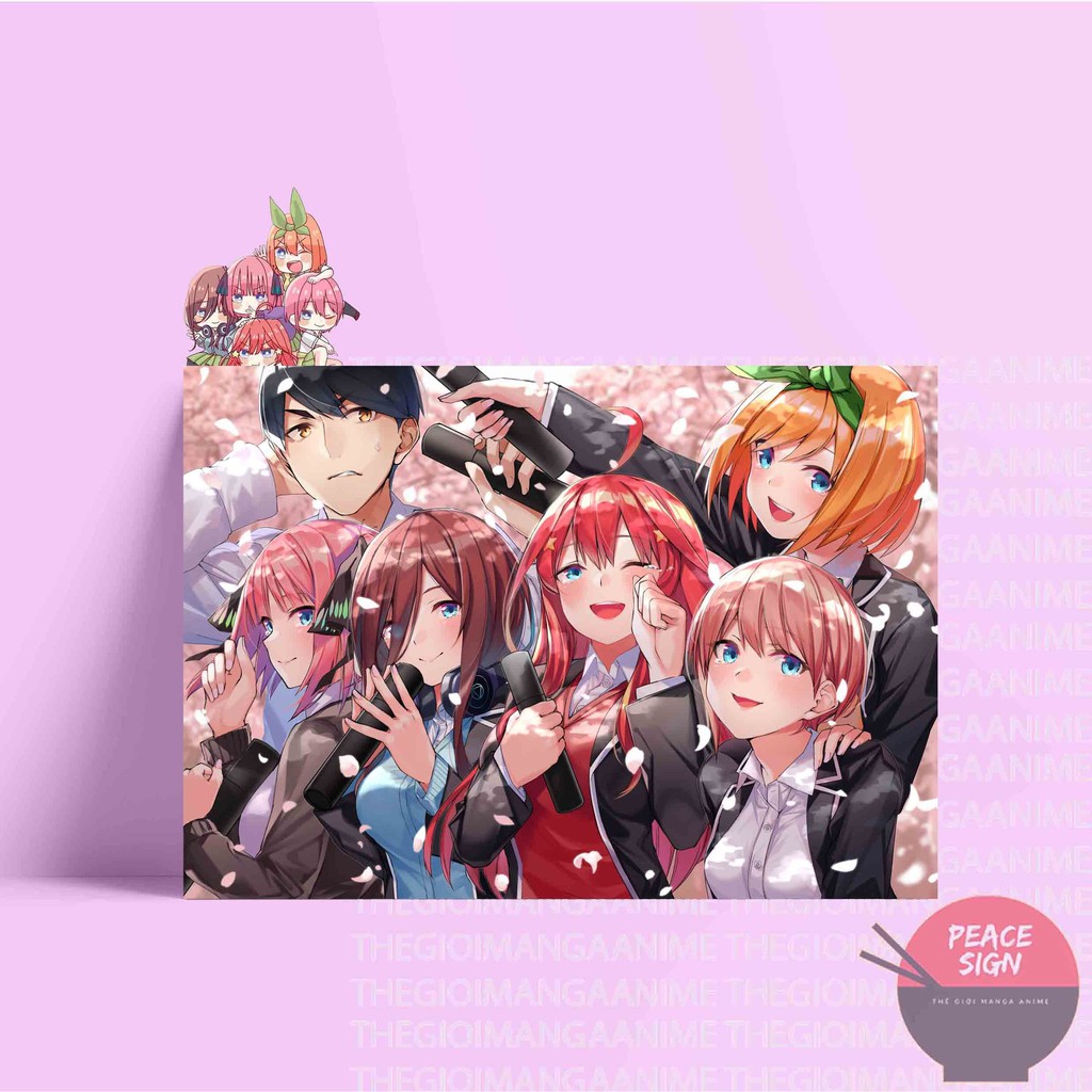 Tấm Postcard cao cấp Nhà có năm nàng dâu GOTOUBUN NO HANAYOME giấy 260gsm A5 anime chibi ảnh đẹp