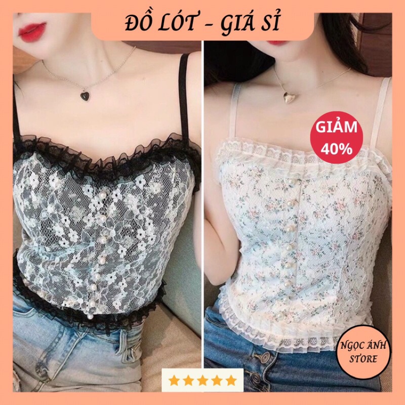 Áo Bra Nữ Ren Hoa Tiểu Thư Đính Hạt Viền Bèo, Chun Sau Dáng Croptop Siêu Xinh Kèm Mút Ngực 18088 .