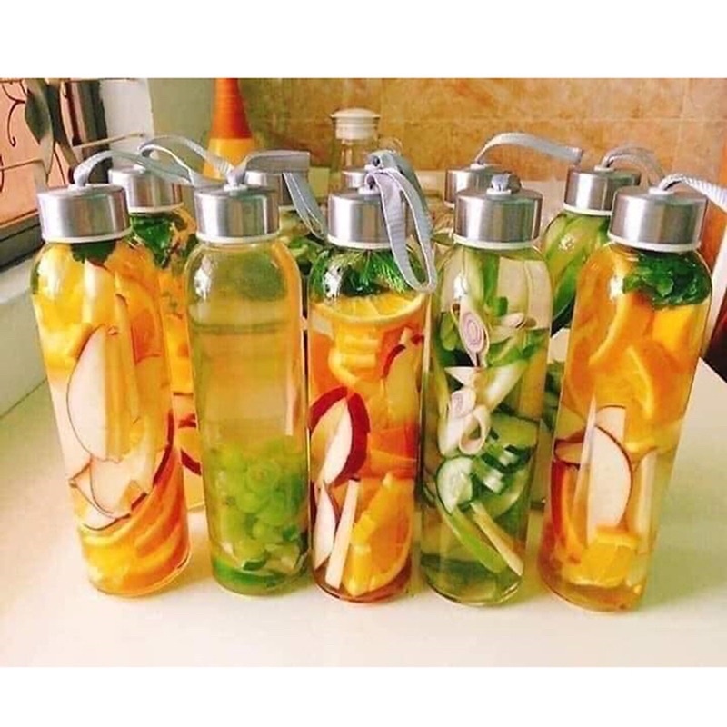 Combo 5 chai dây, bình nước thủy tinh có dây treo thuỷ tinh 300ml - 500ml
