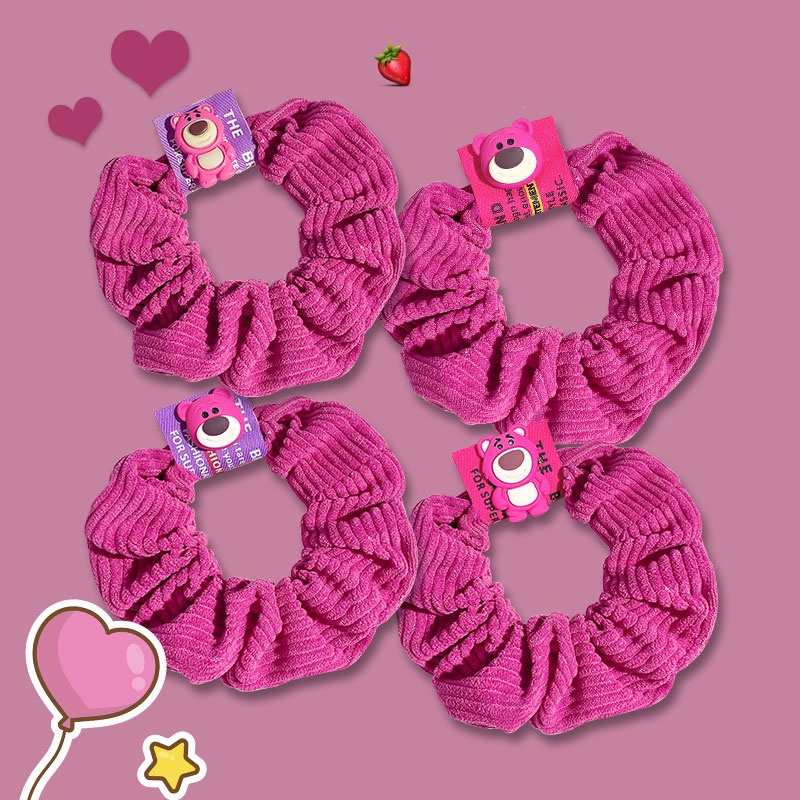 Dây Cột Tóc Cao Su Co Giãn Hình Gấu Và Dâu Tây Dễ Thương Phong Cách Hàn Quốc Cho Nữ