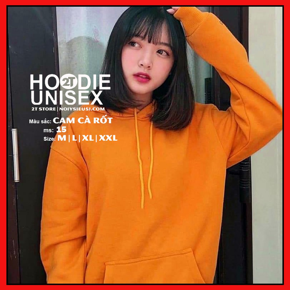 Áo hoodie unisex 2T Store H15 màu cam cà rốt - Áo khoác nỉ chui đầu nón 2 lớp dày dặn chất lượng đẹp