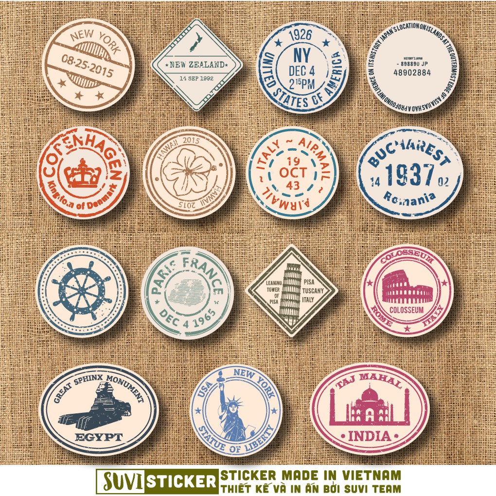 50 Sticker Retro Stamp 2 chống nước sticker dán laptop, điện thoại, đàn guitar, mũ bảo hiểm. MSP: V16