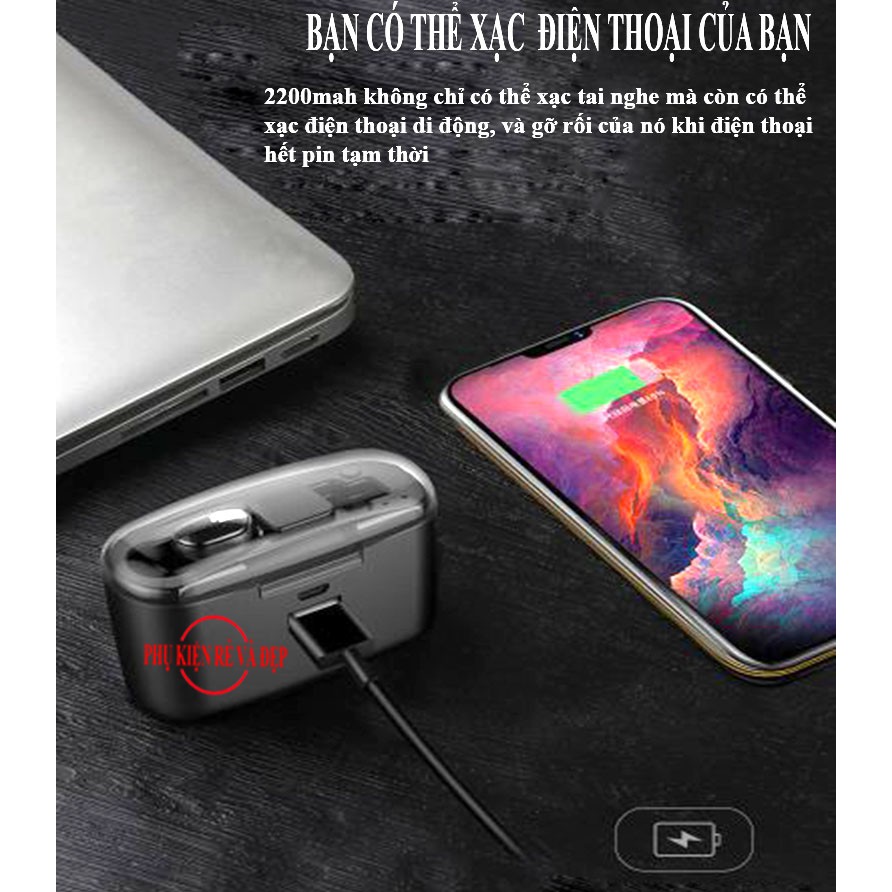 Tai nghe nhét tai Bluetooth 1 bên M8 kiêm hộp sạc tiện lợi