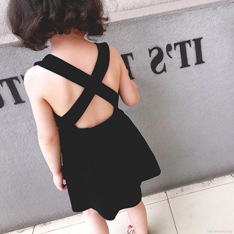 Đầm cotton sát nách hở lưng dễ thương cho bé gái