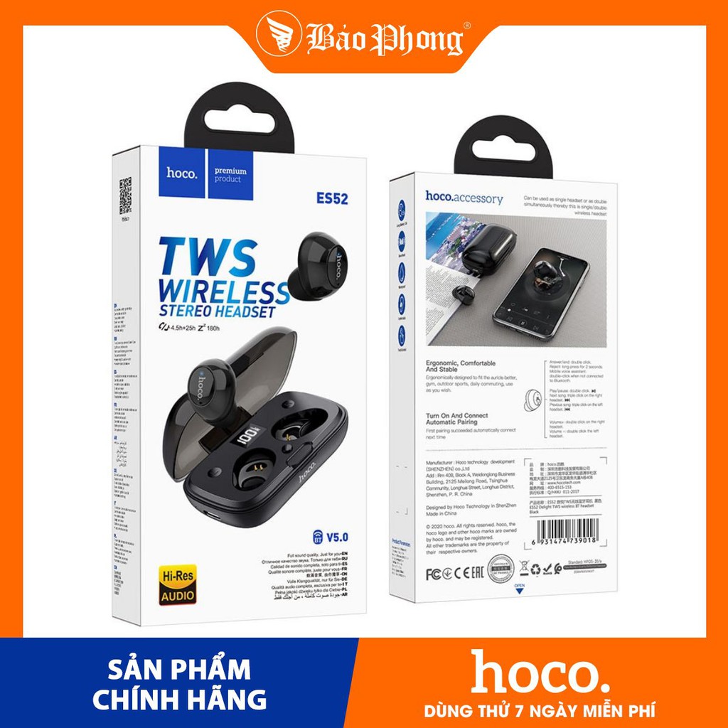 Tai nghe Bluetooth HOCO ES52 TWS True Wireless có hộp sạc Dành cho điện thoại iP iP Samsung mới 100% nguyên seal