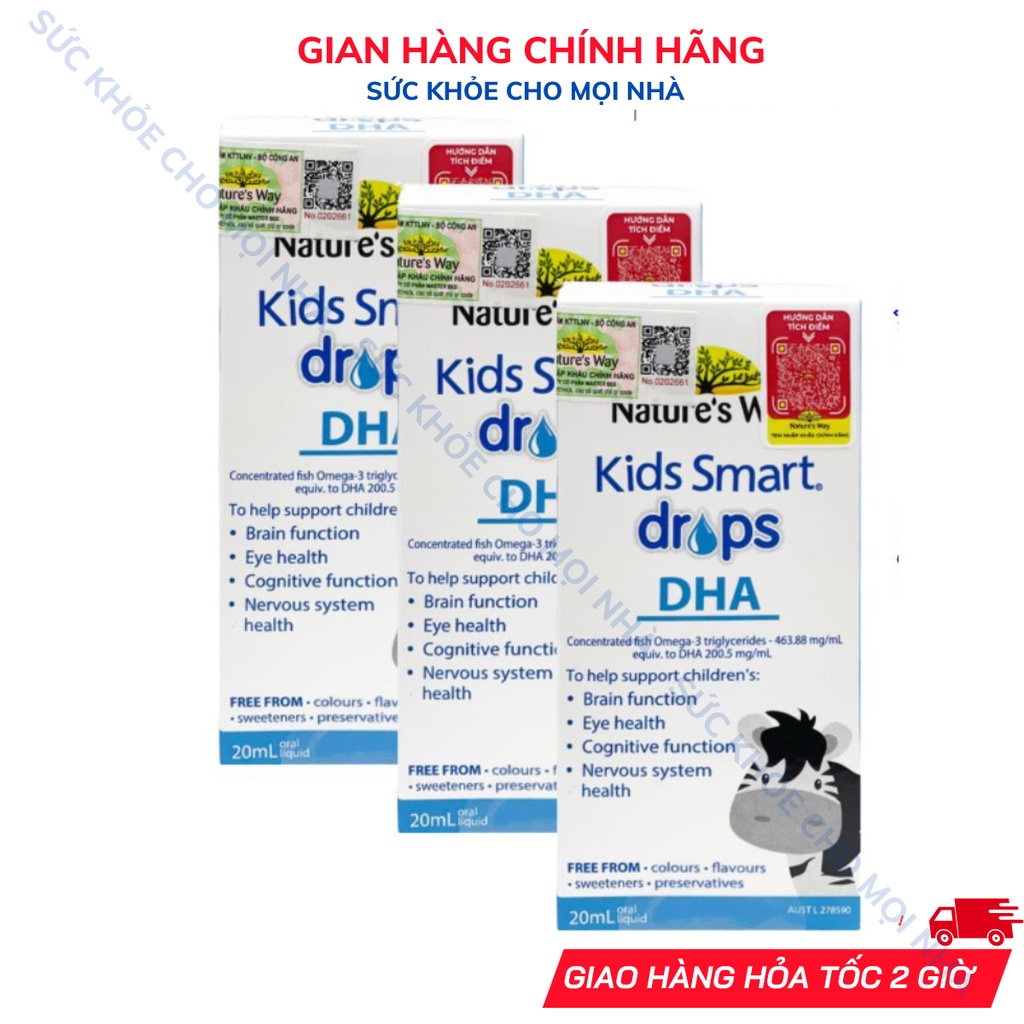 Combo 3 hộp Nature's kids smart drops dha phát triển não bộ trí não toàn diện cho bé.suckhoechomoinha