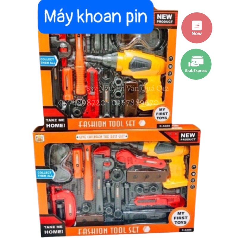 Hộp đồ chơi kĩ sư cho bé có máy khoan pin y hình cho bé