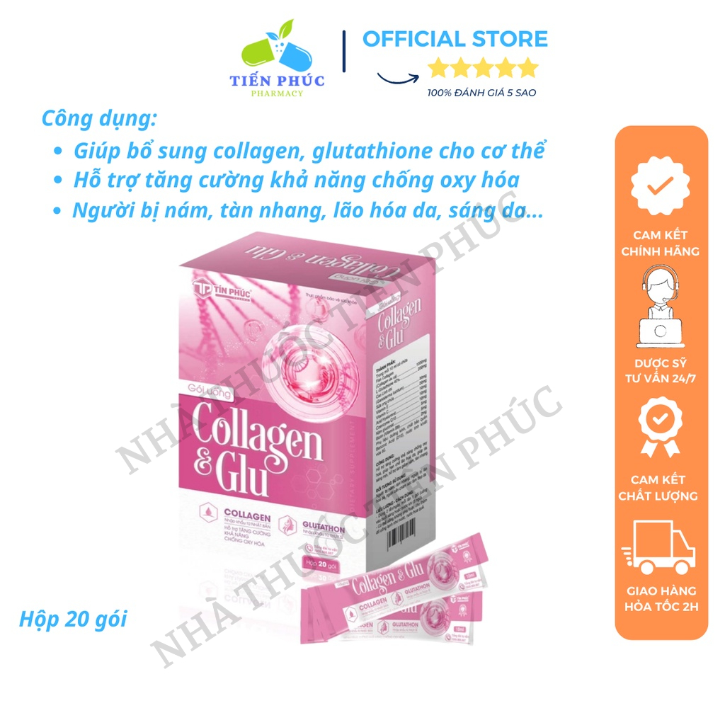 Gói uống Collagen & Glu - Hỗ trợ Giảm nám, tàn nhang, hạn chế lão hóa da Hộp 20 gói