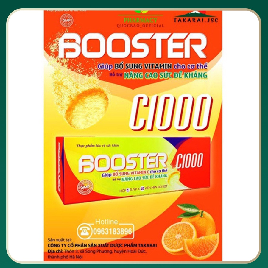 Viên sủi Vitamin C 1000mg ☀ Booster C1000 ☀ Giúp bổ sung vitamin C cho cơ thể, hỗ trợ nâng cao sức đề kháng [tuýp 10v]