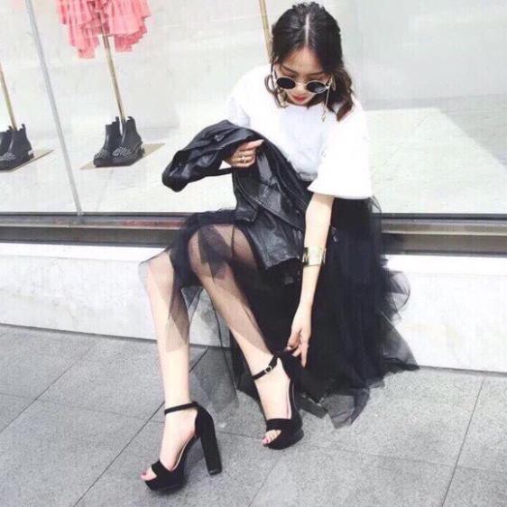 Giày cao gót đúp vuông 10p quay ngang bít gót  __LZ011