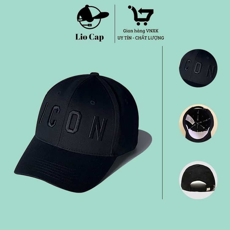 Mũ lưỡi trai ICON đen VNXK full hộp cao cấp Free Size thêu logo chữ nổi 3D đen.