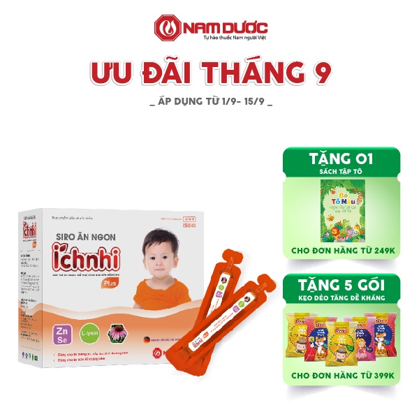 Siro ăn ngon Ích Nhi Plus hộp 20 ống 10ml giúp nâng cao sức đề kháng, tăng chuyển hóa hấp thu dưỡng chất, trẻ ăn ngon