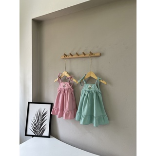 Vt203 váy 2 dây linen thêu tay 1-6 tuổi
