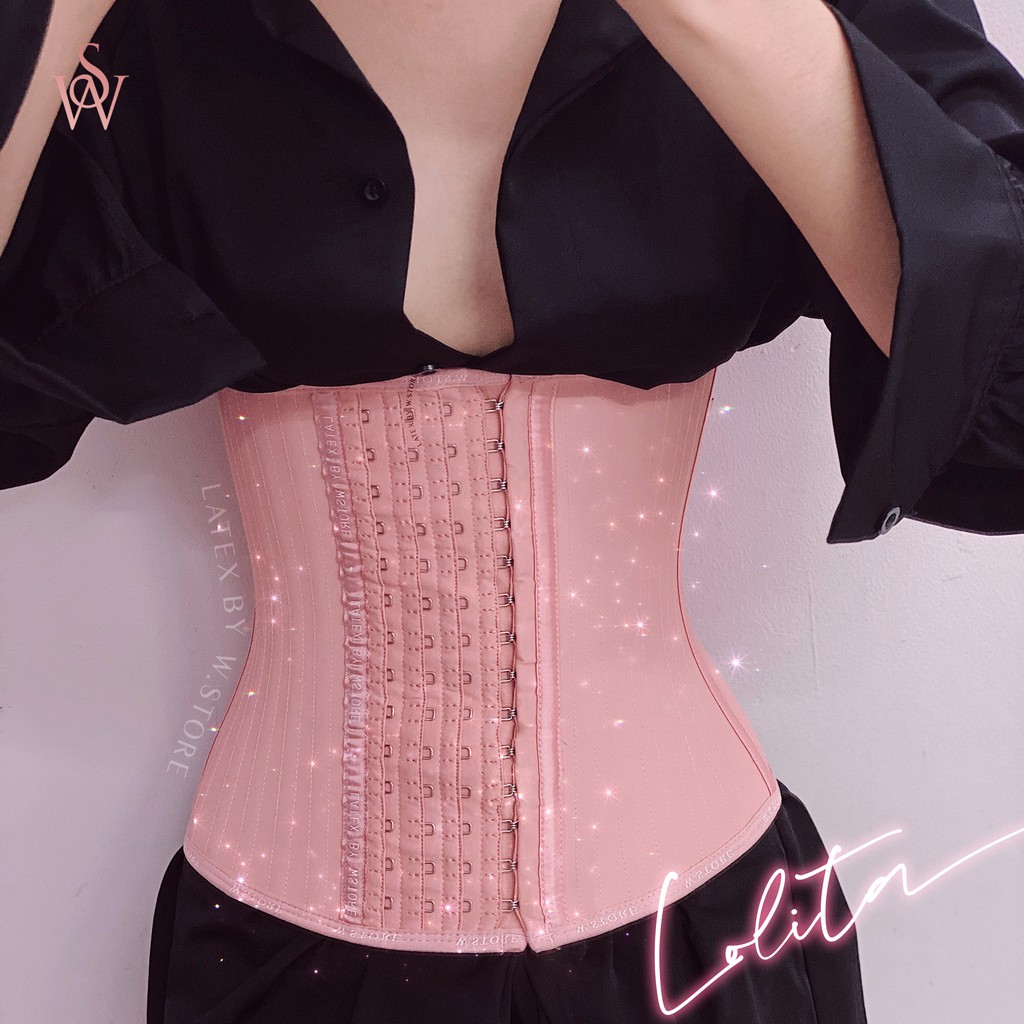 Đai Gen Nịt Bụng Latex W.STORE Chính Hãng - Latex Màu Hồng 27 Xương 4 Nấc Cài - Lolita - Corset Latex Chuẩn Đẹp