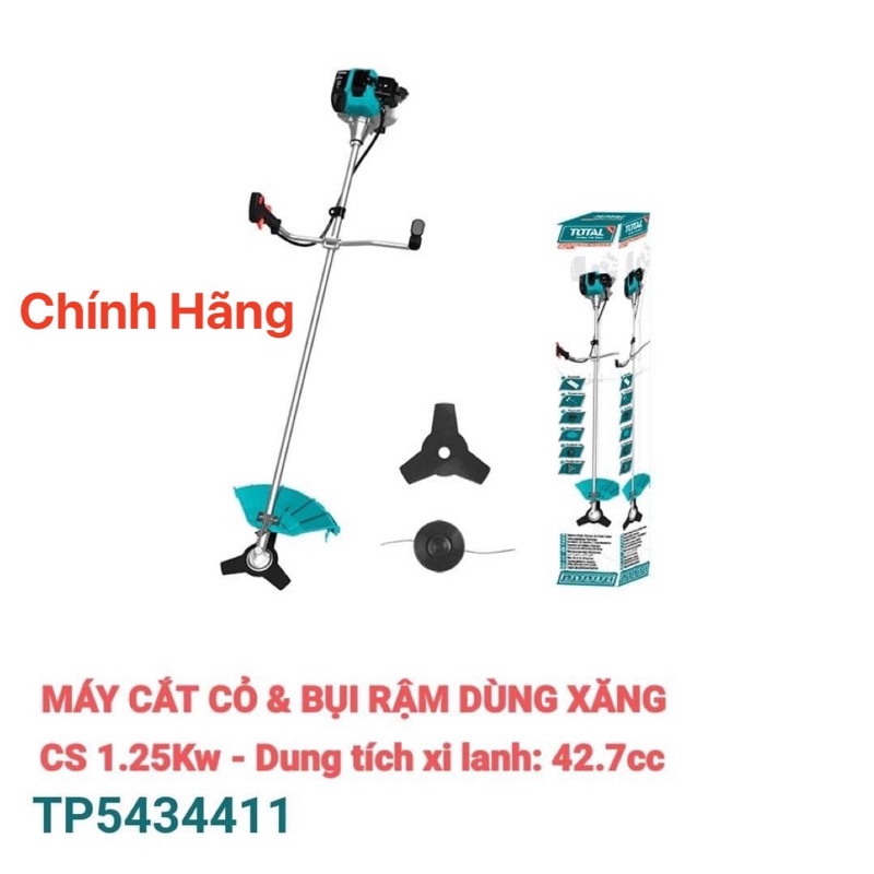 TOTAL Máy cắt cỏ &amp; bụi rậm dùng xăng pha nhớt kèm lưỡi cắt 2HP TP5434411 (Cam kết Chính Hãng 100%)