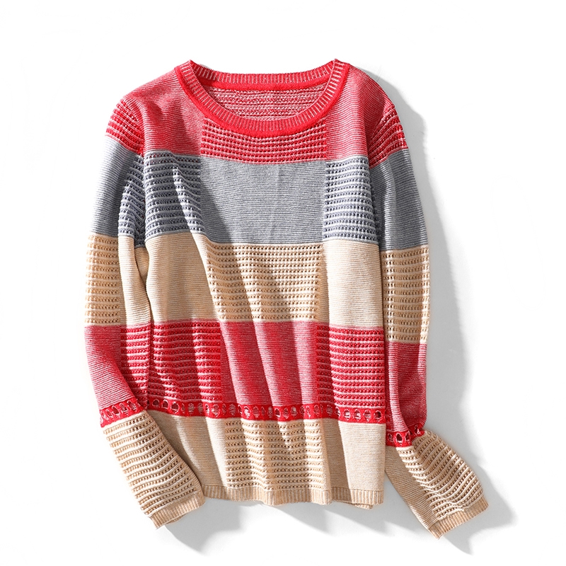 Autumn Women Knit Ice Silk Blouse Loose Bottoming Shirt Stripes Long Sleeves Tops Clothes | BigBuy360 - bigbuy360.vn