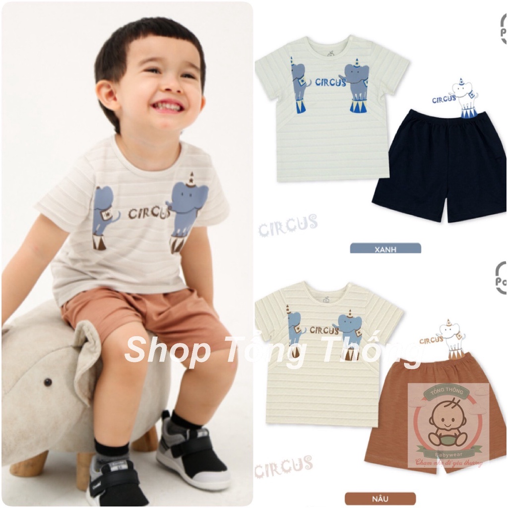Bộ La pomme cộc tay cotton cao cấp mềm mịn thoáng mát thấm hút cực tốt hình 2 con voi cho bé trai bé gái SS226