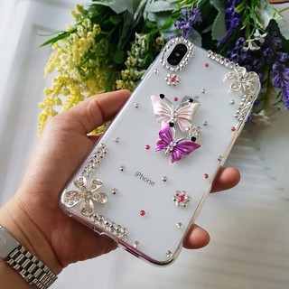 [IB DÒNG ĐT]Ốp lưng handmade đính đá BƯỚM HOA