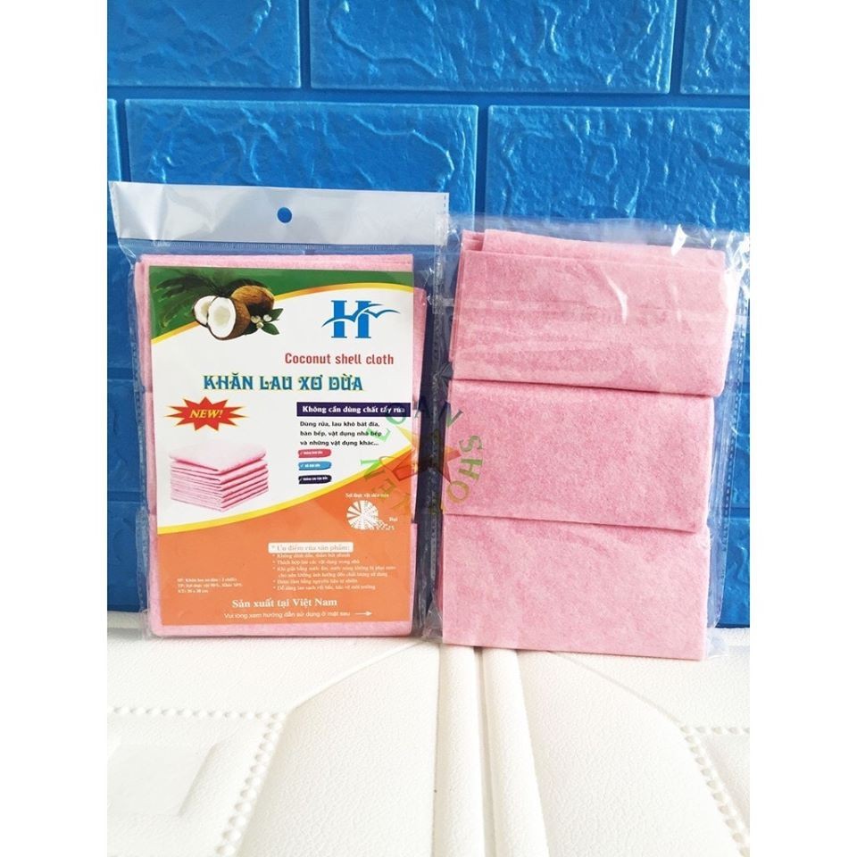 Khăn Lau Xơ Dừa Siêu Thấm Hút Lau Chén Bát, Xoong Nồi Nhà Bếp - KT 30x30cm