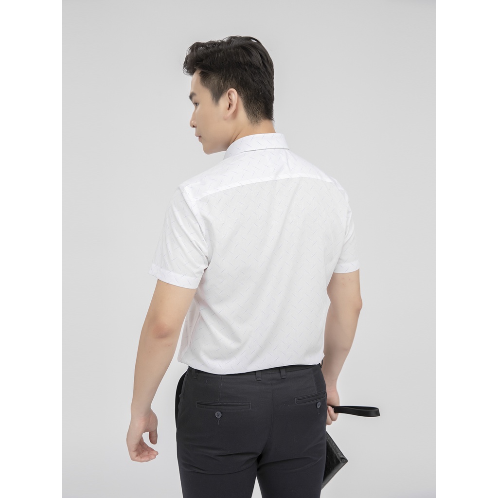 Áo sơ mi nam ngắn tay ARISTINO họa tiết dệt jacquard trắng xanh trẻ trung, nổi bật - ASS195S1