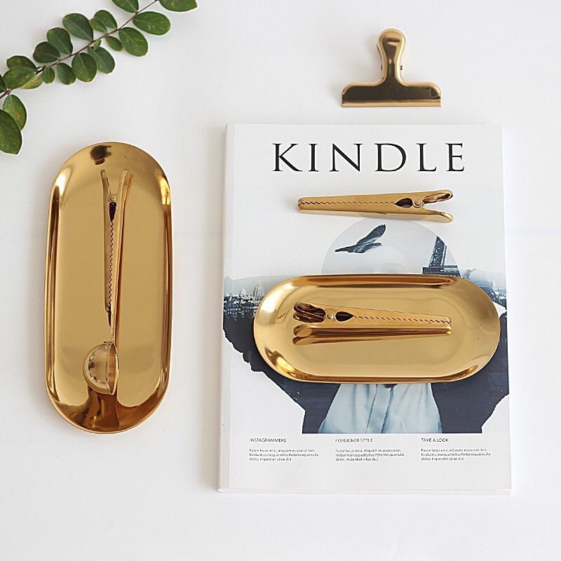 Khay Kim Loại Hình Oval, Đựng Trang Sức Nến, Đồ Dùng Nhà Tắm Sang Trọng (kích thước 23x9,8cm)