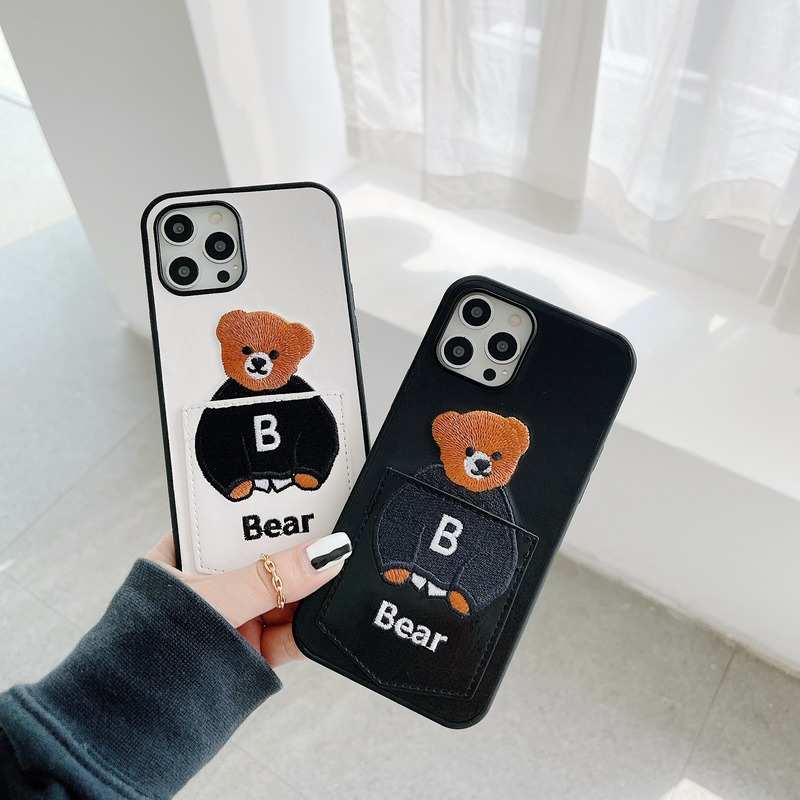 Bao Da Bear Bao Da Điện Thoại Iphone 7 8 Plus X XS 11 12 PRO MAX XR 12mini ốp Lưng Có Túi đựng Thẻ Vỏ Mềm