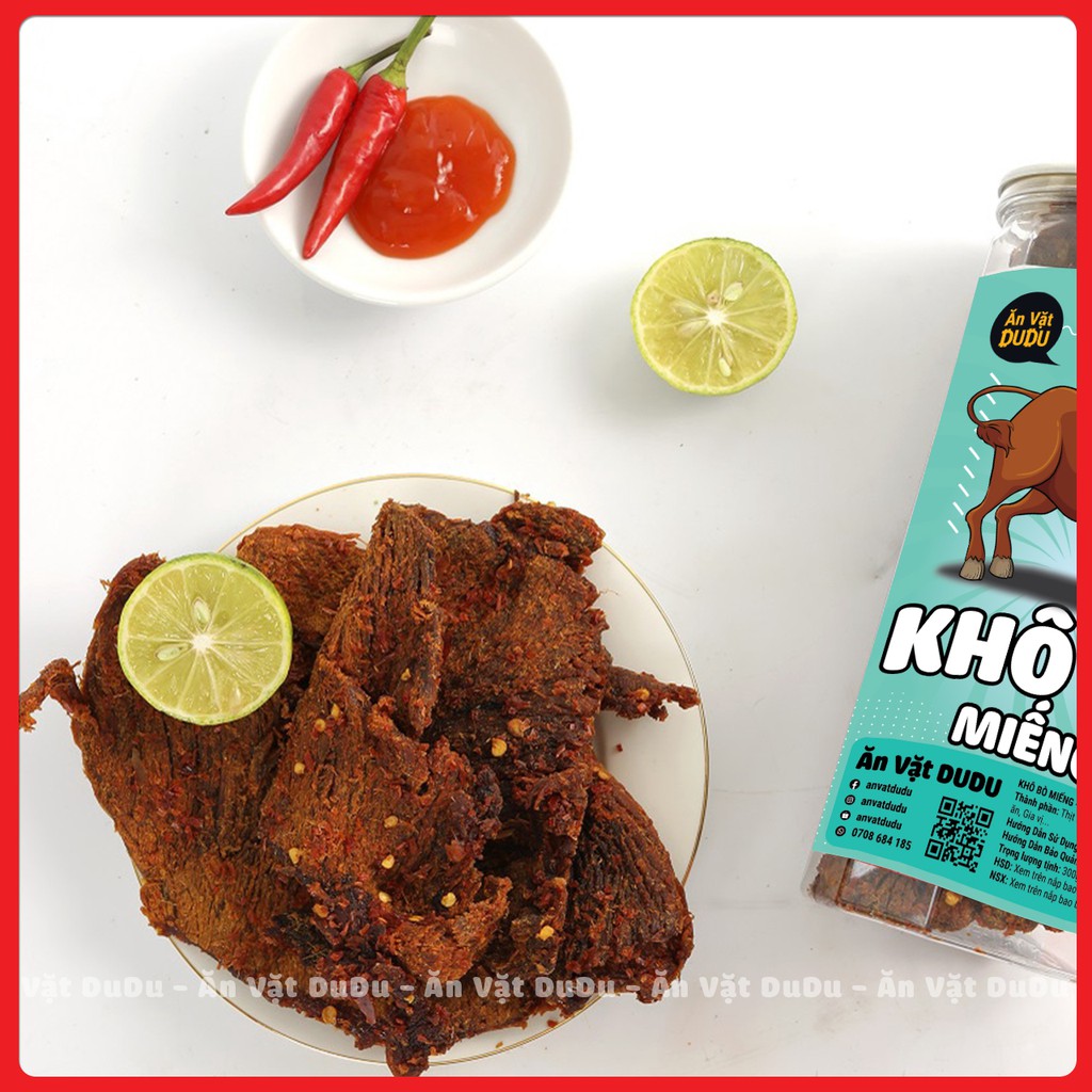 Khô bò miếng đóng hộp 300g đồ ăn vặt dudu ngon lại rẻ | BigBuy360 - bigbuy360.vn