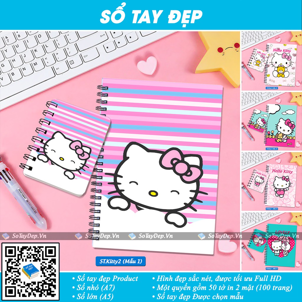 Sổ tay đẹp hình Hello Kitty siêu dễ thương P2, có nhiều mẫu lựa chọn, sổ lớn A5, sổ nhỏ A7 - (MSP: ST.Kitty2 SotaydepVn)