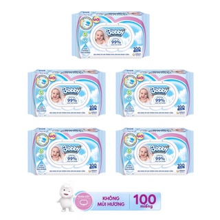Set 5 gói khăn giấy ướt bobby không hương gói 100 tờ