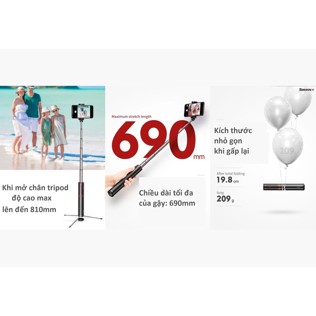 Gậy selfie tích hợp tripod có Remote Baseus Fully folding selfie stick | BigBuy360 - bigbuy360.vn