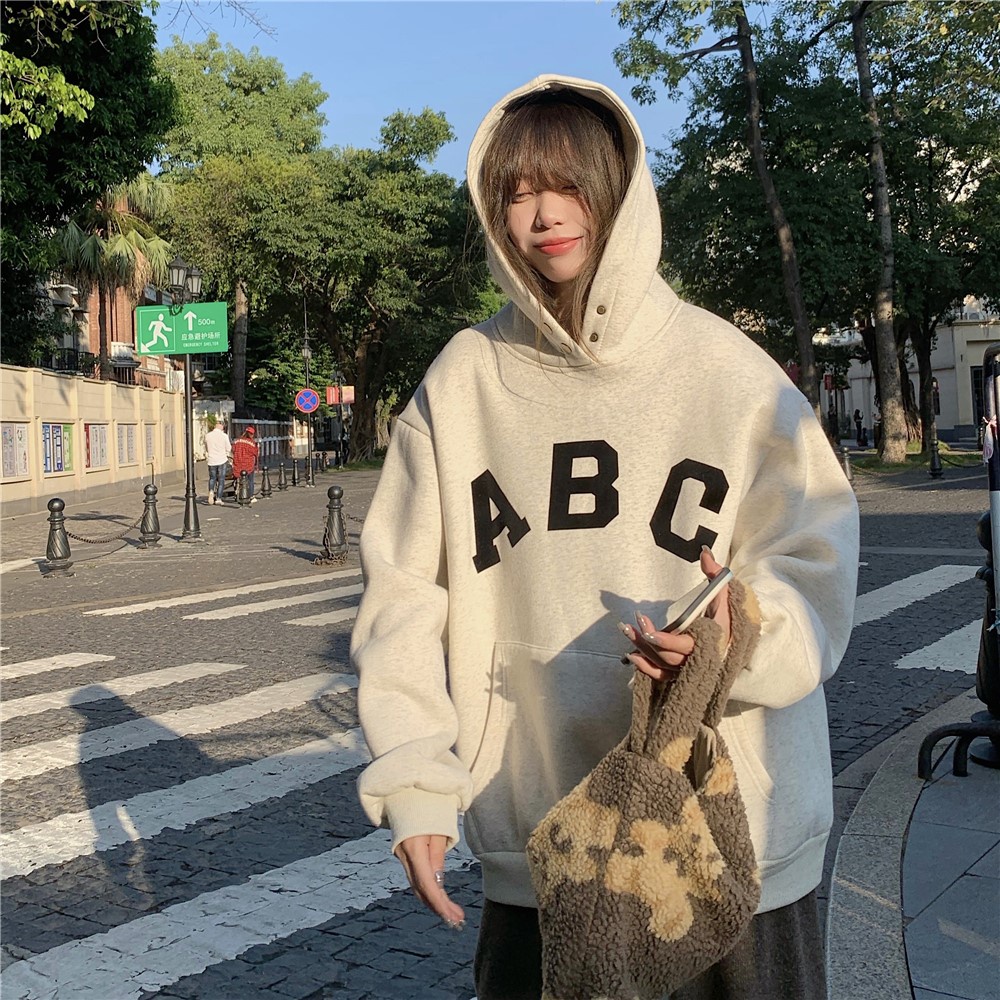 Áo hoodies ABC nỉ lót bông ulzzang Hàn Quốc