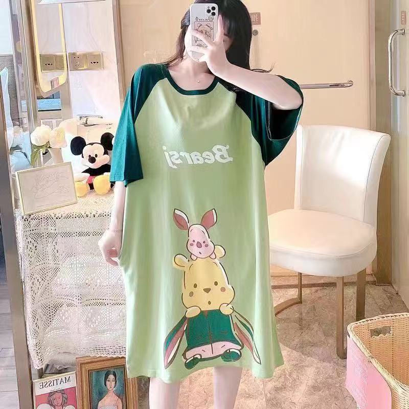 Đầm Ngủ Tay Ngắn Dáng Rộng In Họa Tiết Hoạt Hình Dễ Thương Thời Trang Xuân Thu Cho Nữ