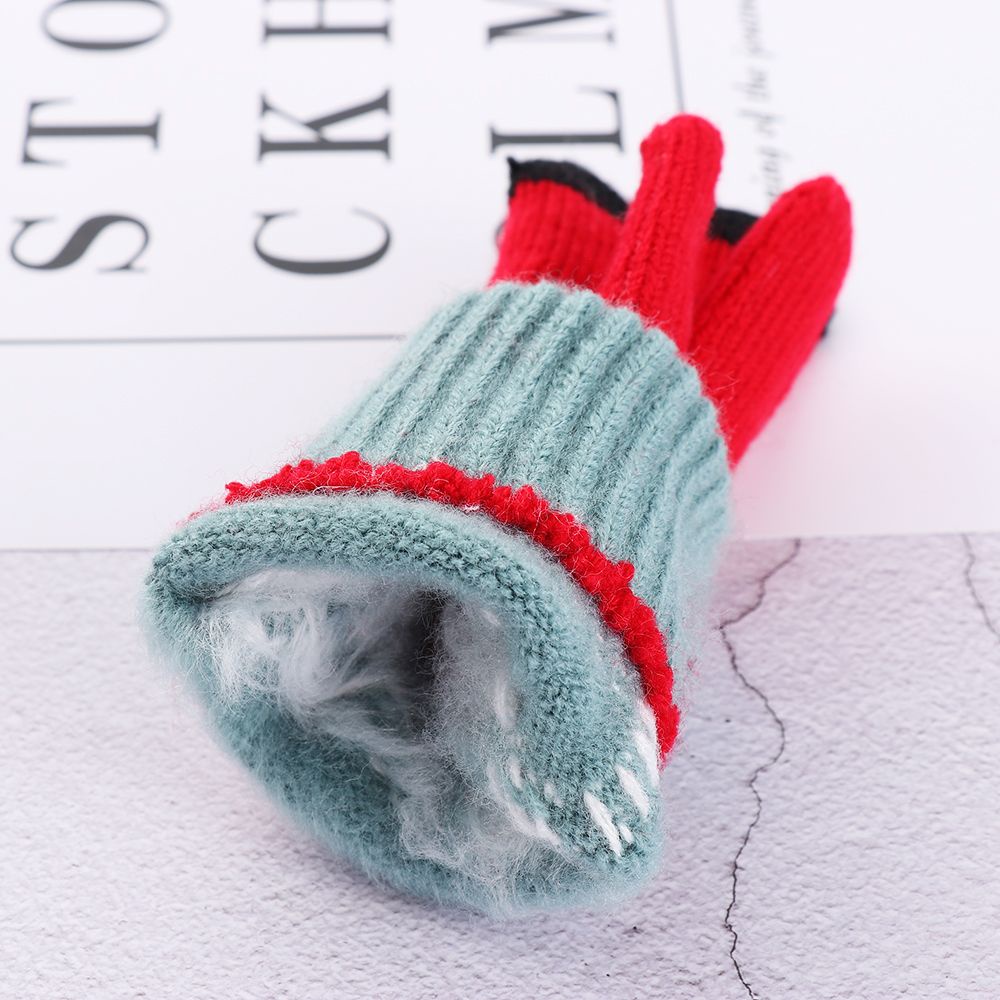 Đôi găng tay vải len dệt kim MIHAN1 giữ ấm họa tiết cô mèo dễ thương chạm được màn hình cảm ứng