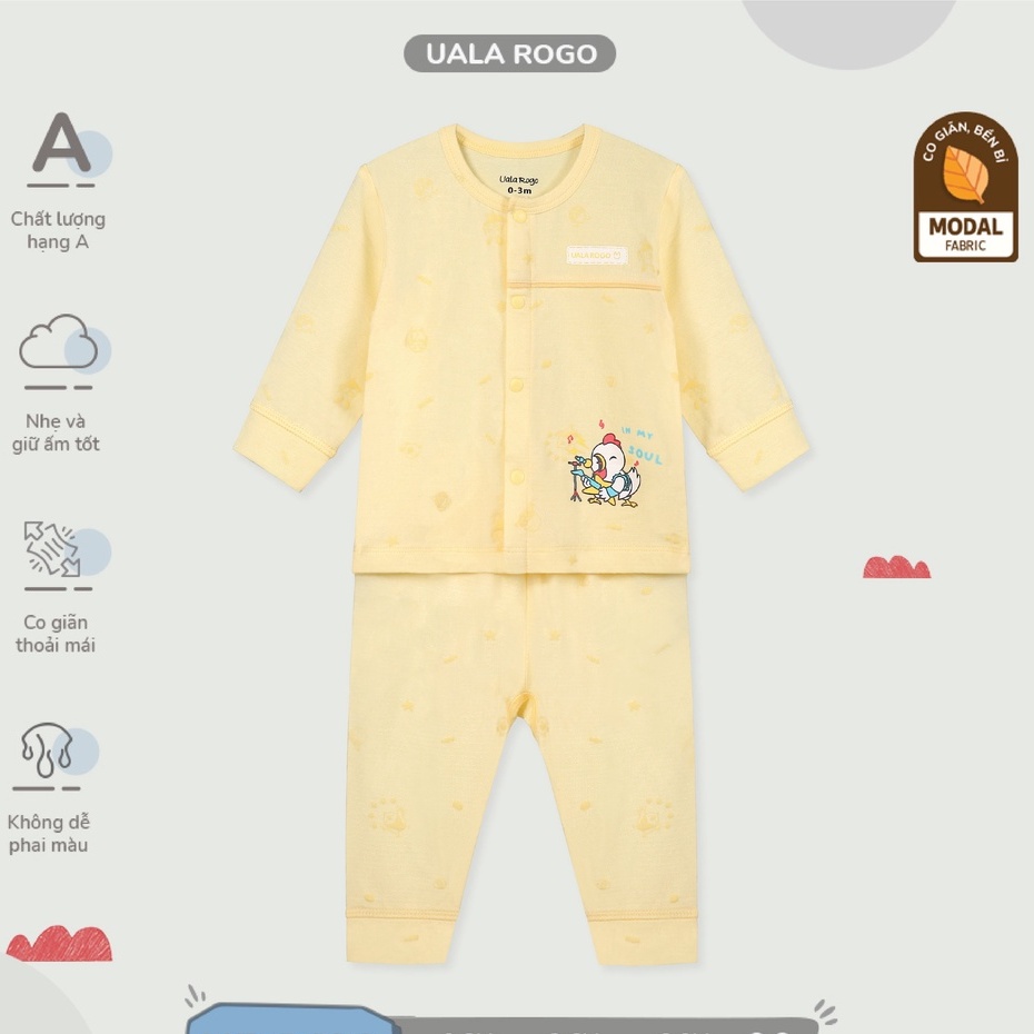Bộ quần áo sơ sinh Ualarogo cho bé 0-9 tháng vải Modal Fabric cúc cài giữa hoạ tiết động vật dễ thương 3632