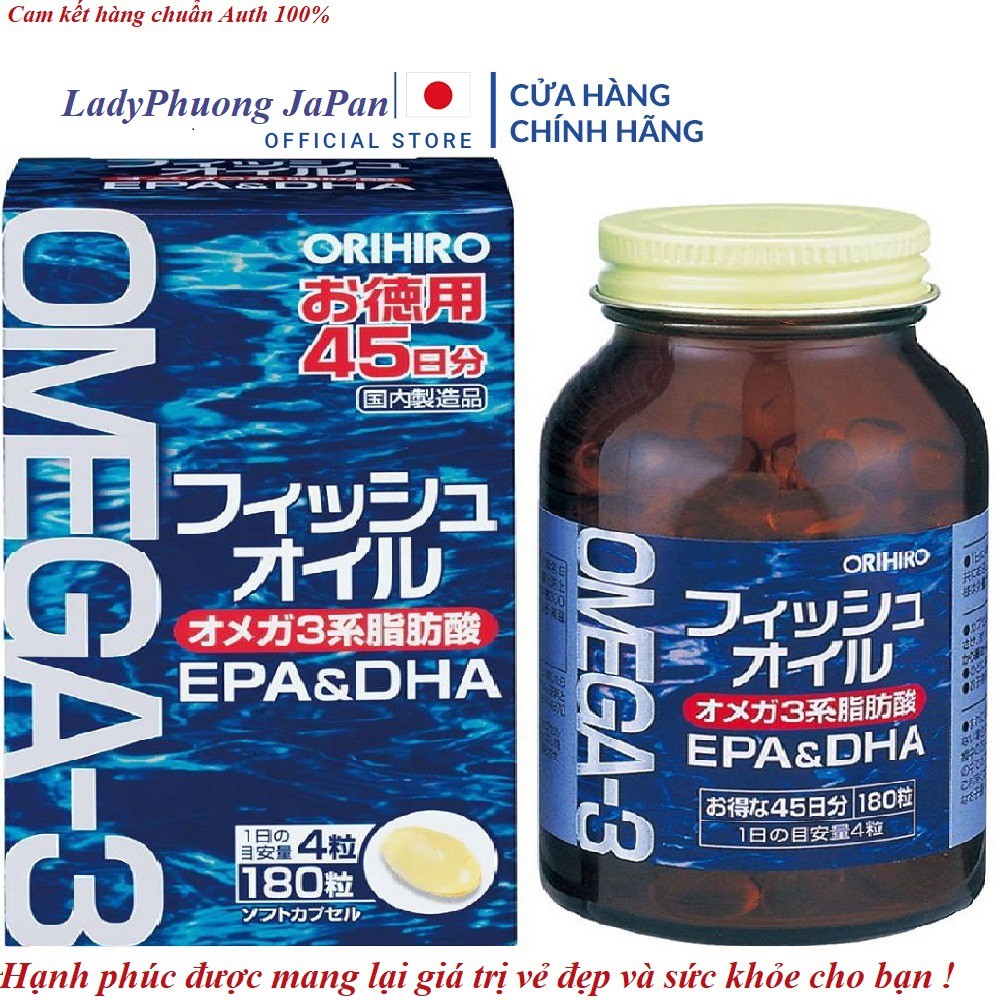 Dầu cá Omega 3 Orihiro fish oil, Omega 3 EPA & DHA Orihiro Nhật Bản hộp 180 viên