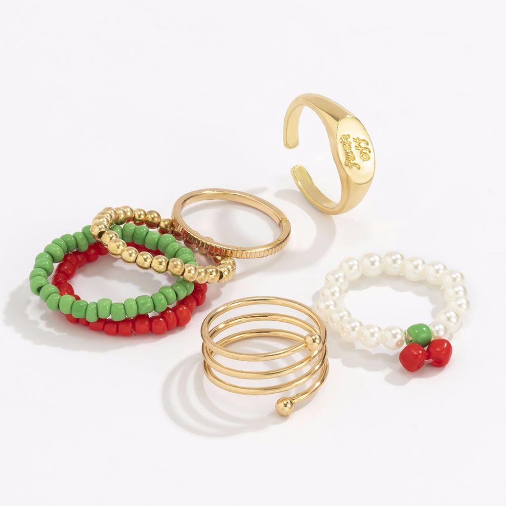 Bộ 7 Nhẫn Đeo Tay Co Giãn Nhiều Lớp Phong Cách Vintage|Nhẫn Hở Hợp Kim Màu Sắc Xinh Xắn