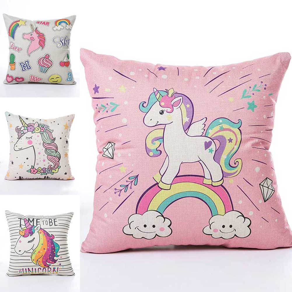 Vỏ gối vuông in hình kỳ lân dễ thương dùng cho trang trí nhà cửa